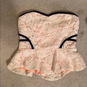 Lace peplum tube top